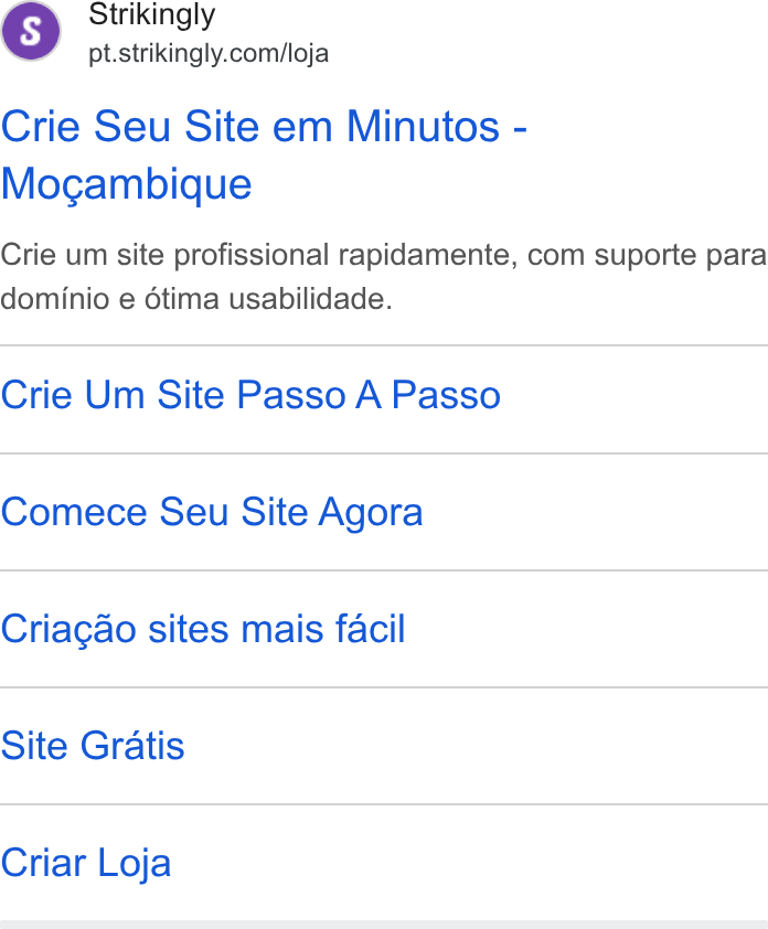 Strikingly ad on Google Ads: Crie Seu Site em Minutos - Mogambique Crie um site profissional rapidamente, com suporte para dominio e dtima usabilidade. Crie Um Site Passo A Passo Comece Seu Site Agora Criagao sites mais facil Site Gratis Criar Loja