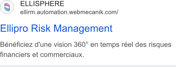 Webmecanik ad on Google Ads: Ellipro Risk Management Bénéficiez d'une vision 360° en temps réel des risques financiers et commerciaux.