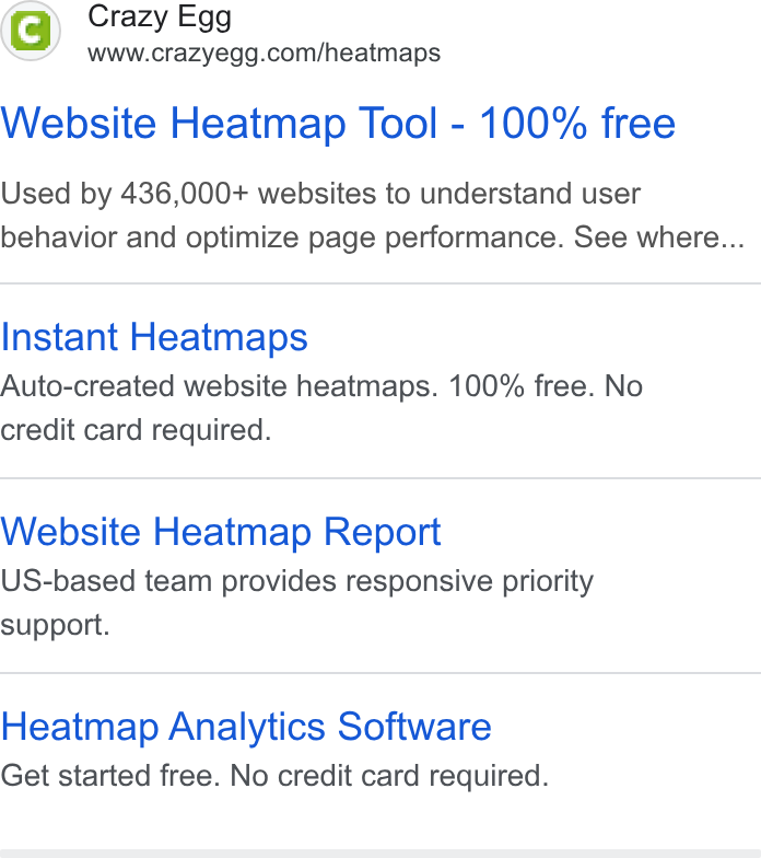 Crazy Egg ad on Google Ads: Website Heatmap Tool - 100% free Used by 436,000+ websites to understand user behavior and optimize page performance. See where... Instant Heatmaps Auto-created website heatmaps. 100% free. No credit card required. Website Heatmap Report US-based team provides responsive priority support. Heatmap Analytics Software Get started free. No credit card required.