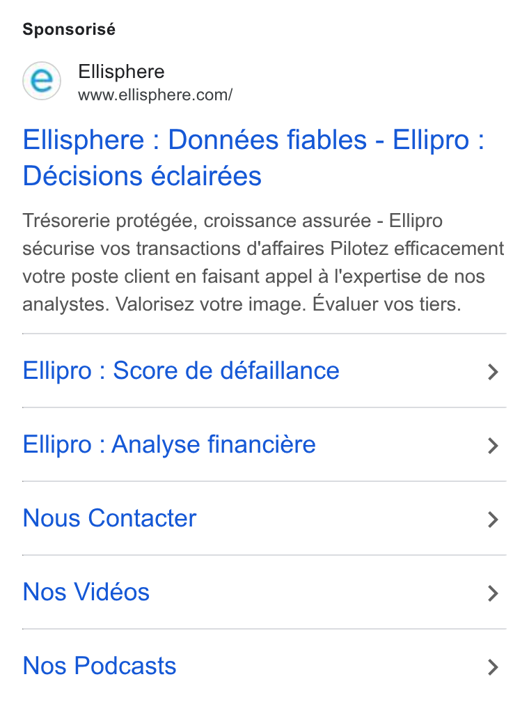 Webmecanik ad on Google Ads: Sponsorisé Ellisphere : Données fiables - Ellipro : Décisions éclairées Trésorerie protégée, croissance assurée - Ellipro sécurise vos transactions d'affaires Pilotez efficacement votre poste client en faisant appel a l'expertise de nos analystes. Valorisez votre image. Evaluer vos tiers. Ellipro : Score de défaillance > Ellipro : Analyse financiére > Nous Contacter > Nos Vidéos > Nos Podcasts >