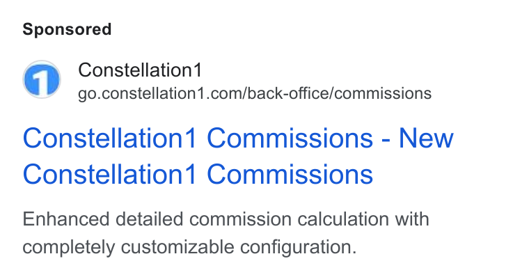 Constellation1 ad on Google Ads: Zz . a. Constellationt Commissions - New Constellationt Commissions Enhanced detailed commission calculation with completely customizable configuration.
