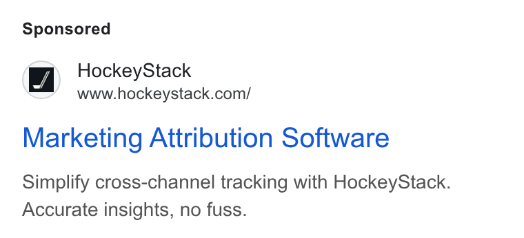 HockeyStack ad on Google Ads: Marketing Attribution Software Simplify cross-channel tracking with Hockey Stack. Accurate insights, no fuss.