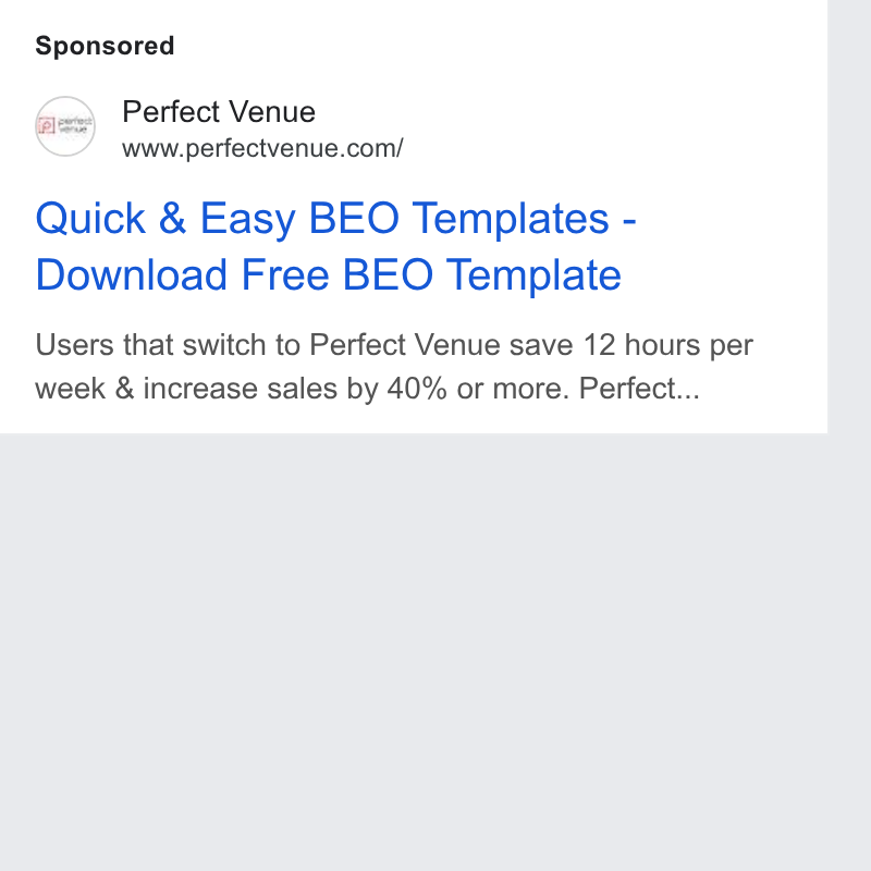 Perfect Venue ad on Google Ads: Quick & Easy BEO Templates - Download Free BEO Template Users that switch to Perfect Venue save 12 hours per week & increase sales by 40% or more. Perfect...