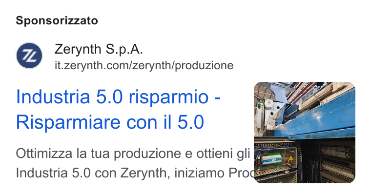 Zerynth ad on Google Ads: Sponsorizzato Industria 5.0 risparmio - Risparmiare con il 5.0