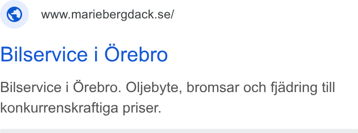 Boka.se ad on Google Ads: Bilservice i Orebro Bilservice i Orebro. Oljebyte, bromsar och fjadring till konkurrenskraftiga priser.