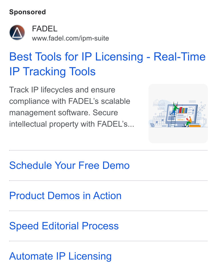 FADEL ad on Google Ads: Best Tools for IP Licensing - Real-Time IP Tracking Tools Track IP lifecycles and ensure compliance with FADEL’s scalable management software. Secure intellectual property with FADEL’s... Schedule Your Free Demo Product Demos in Action Speed Editorial Process Automate IP Licensing