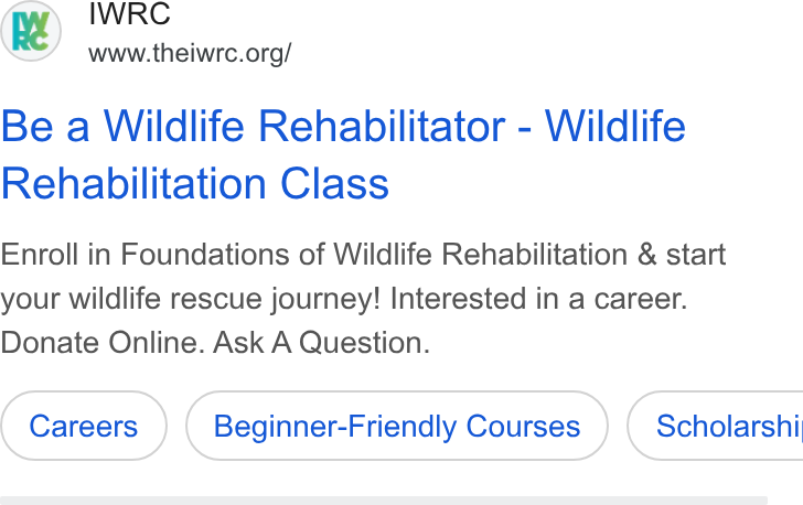 Give Lively ad on Google Ads: Be a Wildlife Rehabilitator - Wildlife Rehabilitation Class Enroll in Foundations of Wildlife Rehabilitation & start your wildlife rescue journey! Interested in a career. Donate Online. Ask A Question. Beginner-Friendly Courses } ( Scholarshi