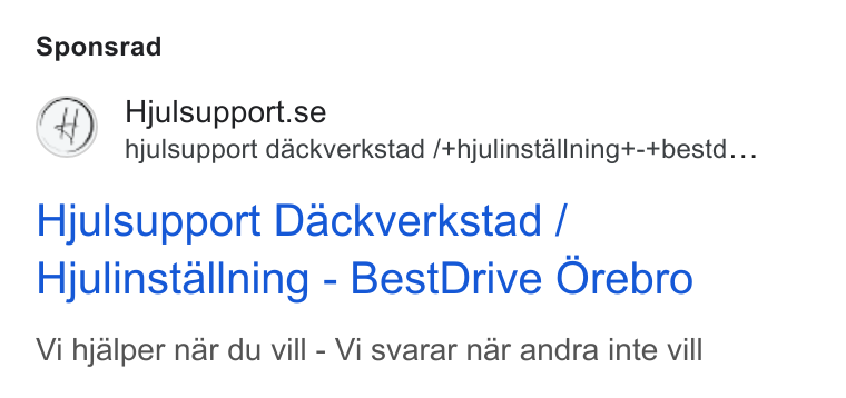 Boka.se ad on Google Ads: hjulsupport dackverkstad /+hjulinstallning+-+bestd... Hjulsupport Dackverkstad / Hjulinstallning - Best Drive Orebro Vi hjalper nar du vill - Vi svarar nar andra inte vill