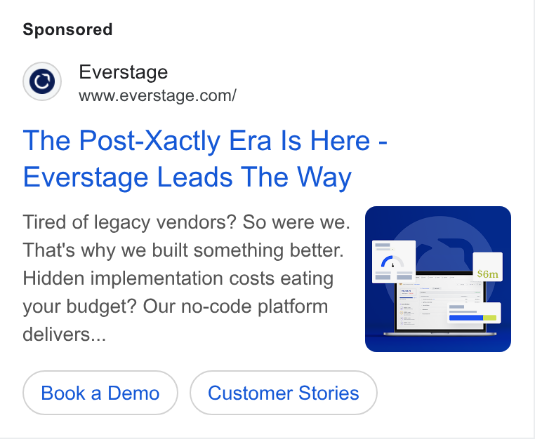 Everstage ad on Google Ads: The Post-Xactly Era Is Here - Everstage Leads The Way Tired of legacy vendors? So were we. That's why we built something better. Hidden implementation costs eating your budget? Our no-code platform delivers... Customer Stories