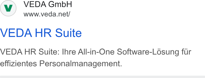 VEDA ad on Google Ads: VEDA HR Suite VEDA HR Suite: Ihre All-in-One Software-Losung fur effizientes Personalmanagement.