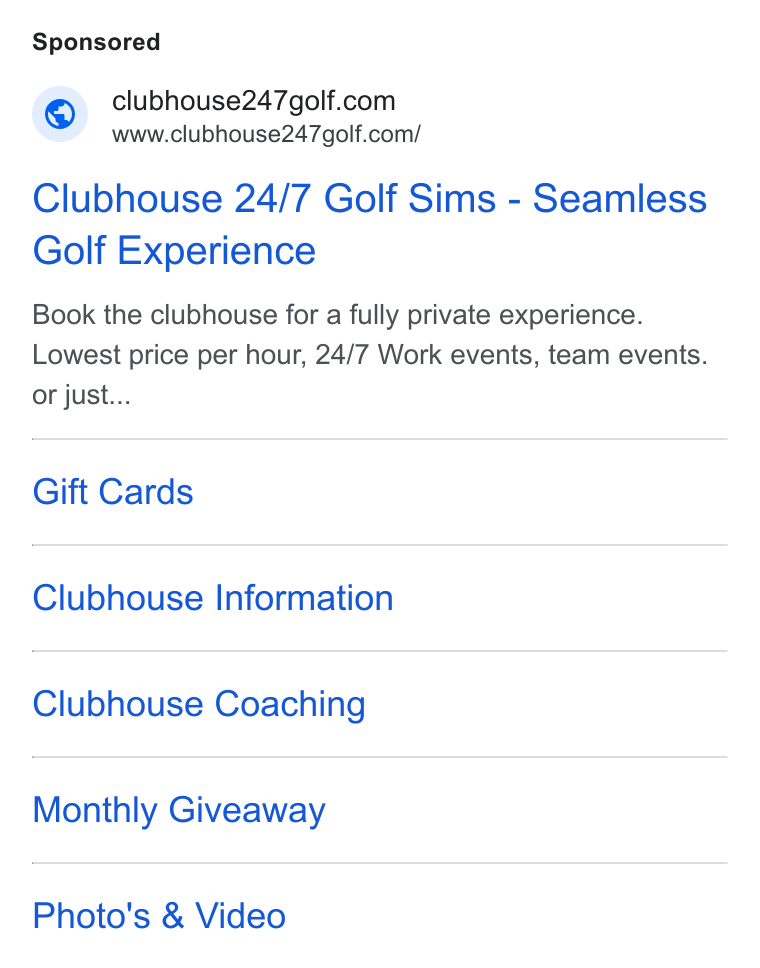 Skedda ad on Google Ads: www.clubhouse247golf.com/ Clubhouse 24/7 Golf Sims - Seamless Golf Experience Book the clubhouse for a fully private experience. Lowest price per hour, 24/7 Work events, team events. or just... Gift Cards Clubhouse Information Clubhouse Coaching Monthly Giveaway Photo's & Video