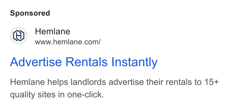 Hemlane ad on Google Ads: Advertise Rentals Instantly Hemlane helps landlords advertise their rentals to 15+ quality sites in one-click.