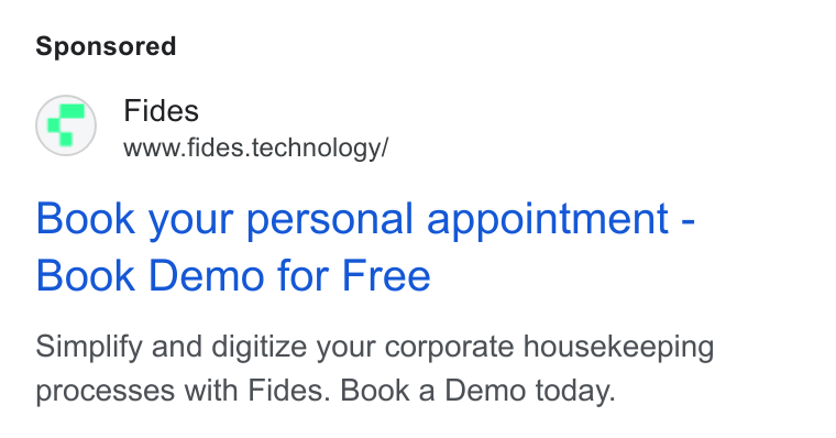 Fides ad on Google Ads: Fides www.fides.technology/ Book your personal appointment - Book Demo for Free Simplify and digitize your corporate housekeeping processes with Fides. Book a Demo today.