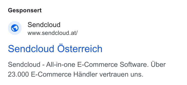 Sendcloud ad on Google Ads: Gesponsert Sendcloud Osterreich Sendcloud - All-in-one E-Commerce Software. Uber 23.000 E-Commerce Handler vertrauen uns.