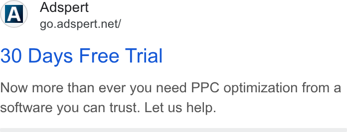 Adspert ad on Google Ads: 30 Days Free Trial Now more than ever you need PPC optimization from a software you can trust. Let us help.