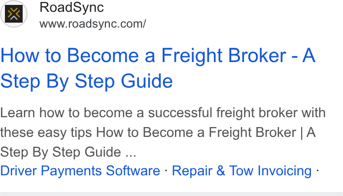 RoadSync ad on Google Ads: How to Become a Freight Broker - A Step By Step Guide Learn how to become a successful freight broker with these easy tips How to Become a Freight Broker | A Step By Step Guide ... Driver Payments Software - Repair & Tow Invoicing -