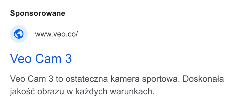 Veo Technologies ad on Google Ads: Veo Cam 3 Veo Cam 3 to ostateczna kamera sportowa. Doskonata jakos¢é obrazu w kazdych warunkach.