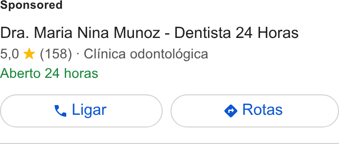 LearnTube.ai ad on Google Ads: Dra. Maria Nina Munoz - Dentista 24 Horas 5,0 % (158) - Clinica odontoldgica Aberto 24 horas
