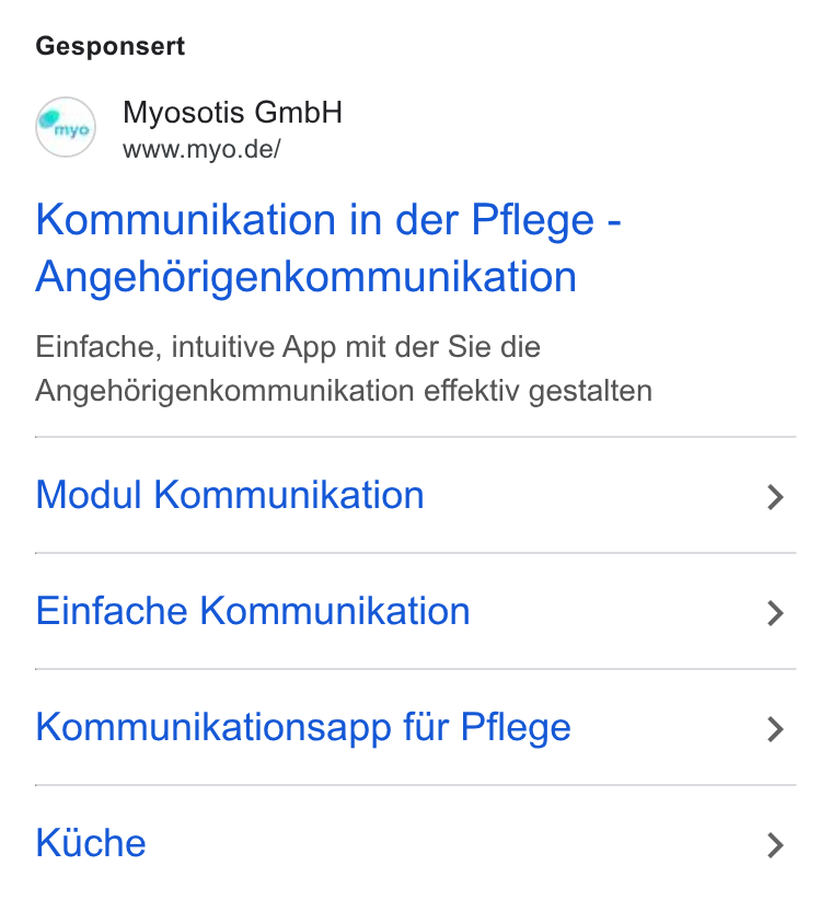 myo ad on Google Ads: Gesponsert Kommunikation in der Pflege - Angeh Gérigenkommunikation Einfache, intuitive App mit der Sie die Angeh Gérigenkommunikation effektiv gestalten Modul Kommunikation Einfache Kommunikation Kommunikationsapp fur Pflege Kuche