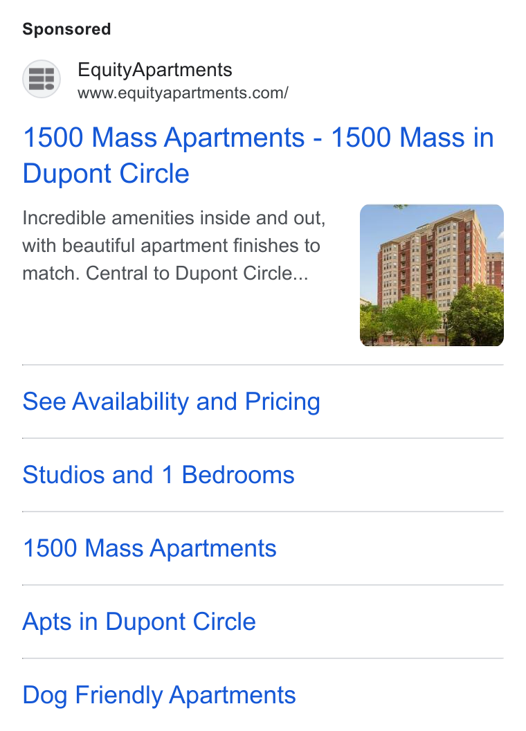 Equity Residential ad on Google Ads: 1500 Mass Apartments - 1500 Mass in Dupont Circle Incredible amenities inside and out, with beautiful apartment finishes to match. Central to Dupont Circle... See Availability and Pricing Studios and 1 Bedrooms 1500 Mass Apartments Apts in Dupont Circle Dog Friendly Apartments