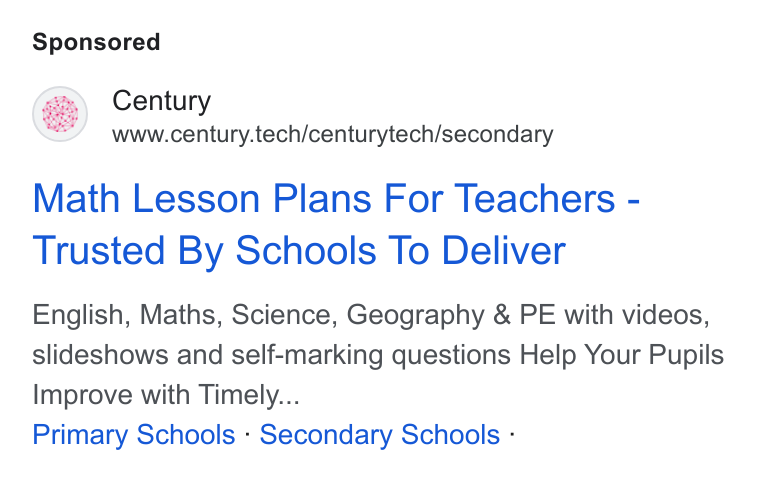 CENTURY Tech ad on Google Ads: Century www.century.tech/centurytech/secondary Math Lesson Plans For Teachers - Trusted By Schools To Deliver English, Maths, Science, Geography & PE with videos, slideshows and self-marking questions Help Your Pupils Improve with Timely... Primary Schools - Secondary Schools -