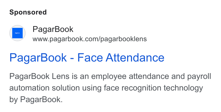 PagarBook ad on Google Ads: Pagar Book - Face Attendance Pagar Book Lens is an employee attendance and payroll automation solution using face recognition technology by Pagar Book.