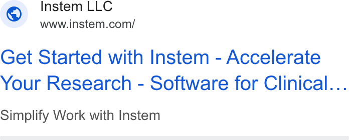 Instem ad on Google Ads: Get Started with Instem - Accelerate Your Research - Software for Clinical... Simplify Work with Instem