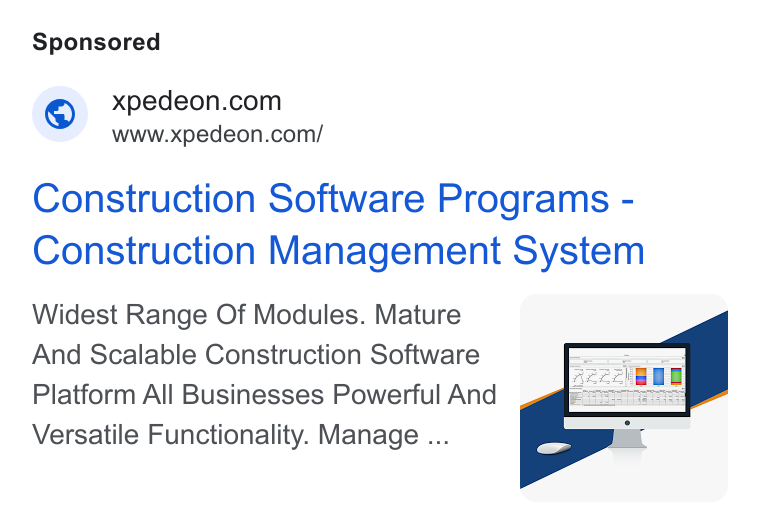 Xpedeon ad on Google Ads: www.xpedeon.com/ Construction Software Programs - Construction Management System Widest Range Of Modules. Mature And Scalable Construction Software Platform All Businesses Powerful And Versatile Functionality. Manage ...