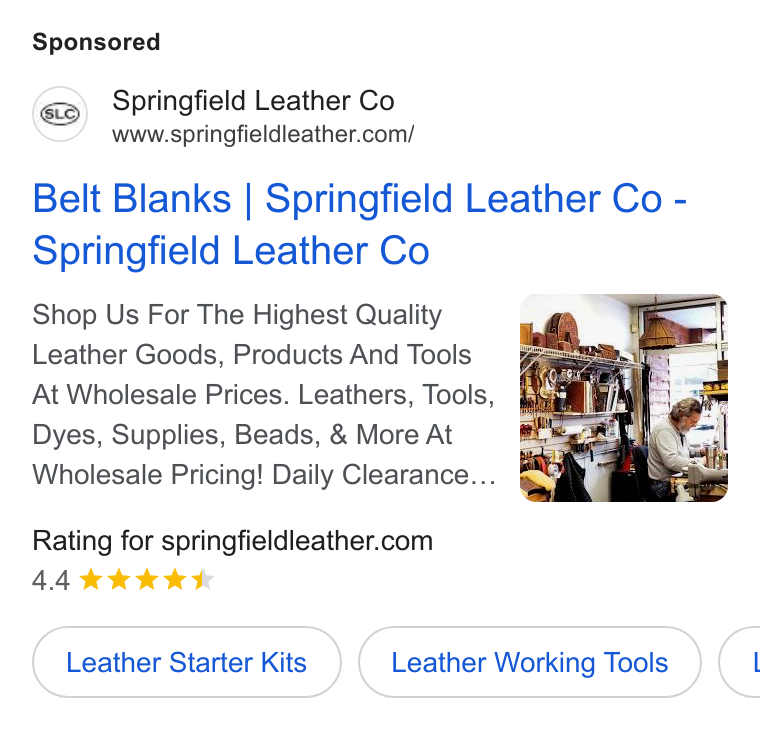 K&B Leather Co — Google Display Text Ad preview (731 days)