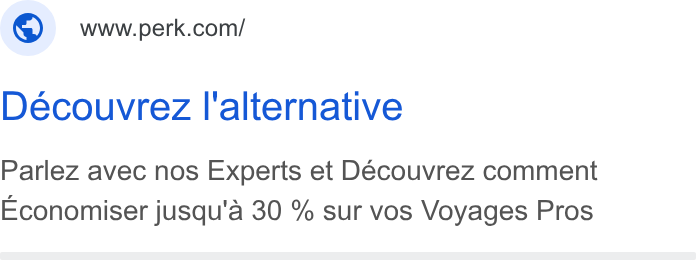 Yokoy ad on Google Ads: Découvrez l'alternative Parlez avec nos Experts et Decouvrez comment Economiser jusqu'a 30 % sur vos Voyages Pros