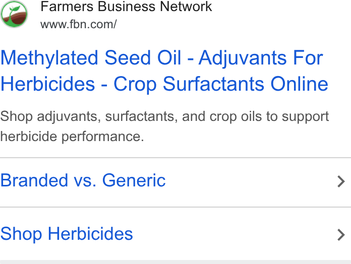 Farmer's Business Network ad on Google Ads: Methylated Seed Oil - Adjuvants For Herbicides - Crop Surfactants Online Shop adjuvants, surfactants, and crop oils to support herbicide performance. Branded vs. Generic > Shop Herbicides >