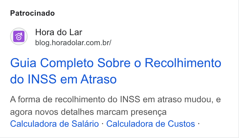 Hora do Lar ad on Google Ads: Patrocinado Guia Completo Sobre o Recolhimento do INSS em Atraso A forma de recolhimento do INSS em atraso mudou, e agora novos detalhes marcam presencga Calculadora de Salario - Calculadora de Custos :