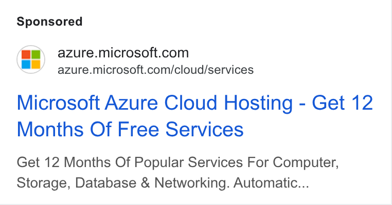 Microsoft ad on Google Ads: azure.microsoft.com/cloud/services Microsoft Azure Cloud Hosting - Get 12 Months Of Free Services Get 12 Months Of Popular Services For Computer, Storage, Database & Networking. Automatic...