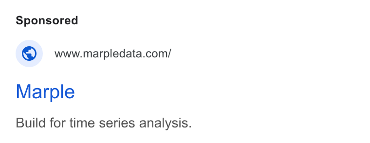 Marple ad on Google Ads: Marple Build for time series analysis.
