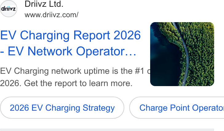 Driivz ad on Google Ads: EV Charging Report 2026 - EV Network Operator... EV Charging network uptime is the #1 a 2026. Get the report to learn more. 2026 EV Charging Strategy }) ( Charge Point Operato