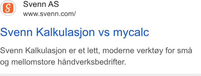 Svenn ad on Google Ads: ovenn Kalkulasjon vs mycalc Svenn Kalkulasjon er et lett, moderne verktay for sma og mellomstore handverksbedrifter.