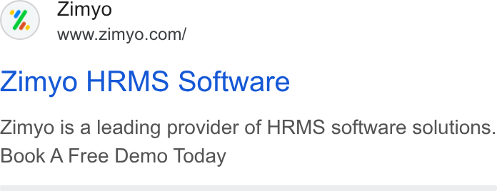 Zimyo ad on Google Ads: Zimyo HRMS Software Zimyo is a leading provider of HRMS software solutions. Book A Free Demo Today