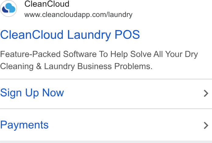 CleanCloud ad on Google Ads: Clean Cloud Laundry POS Feature-Packed Software To Help Solve All Your Dry Cleaning & Laundry Business Problems. Sign Up Now Payments