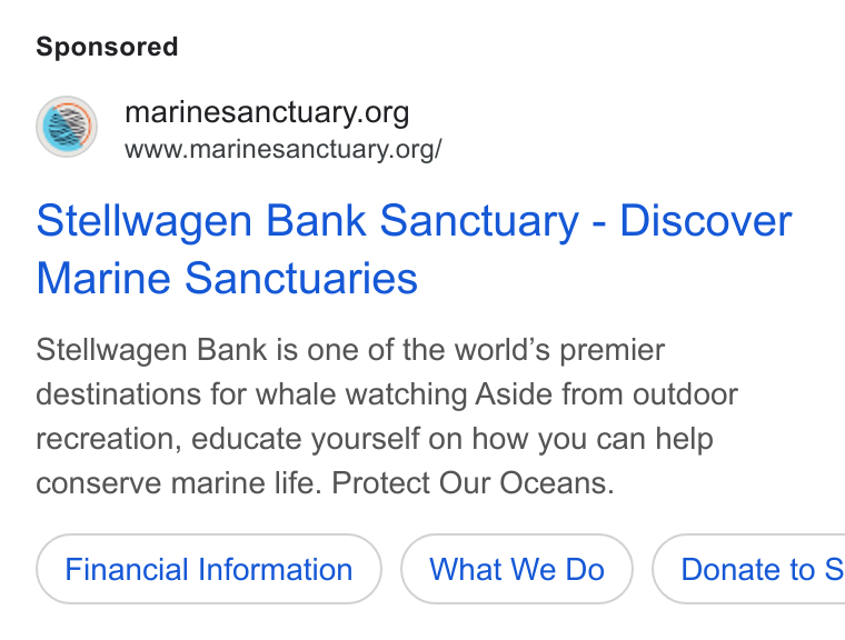 Give Lively ad on Google Ads: www.marinesanctuary.org/ Stellwagen Bank Sanctuary - Discover Marine Sanctuaries Stellwagen Bank is one of the world’s premier destinations for whale watching Aside from outdoor recreation, educate yourself on how you can help conserve marine life. Protect Our Oceans. Financial Information What We Do } ( Donate to S