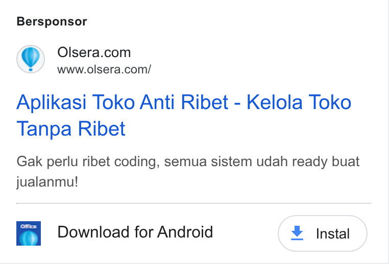 Olsera ad on Google Ads: www.olsera.com/ Aplikasi Toko Anti Ribet - Kelola Toko Tanpa Ribet Gak perlu ribet coding, semua sistem udah ready buat jualanmu! ci | Download for Android