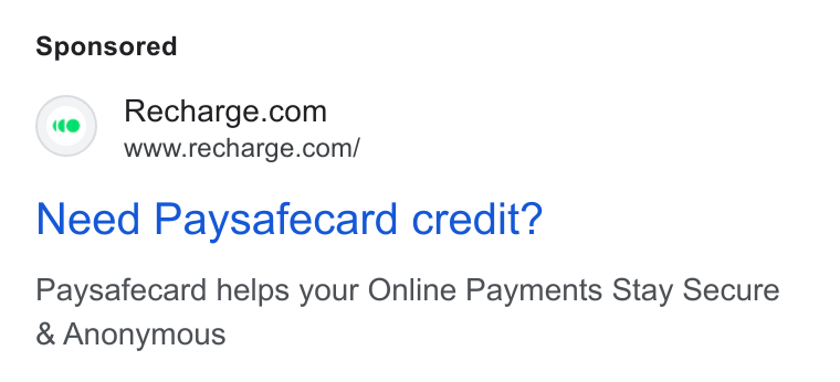 Recharge ad on Google Ads: www.recharge.con/ Need Paysafecard credit? Paysafecard helps your Online Payments Stay Secure Anonymous