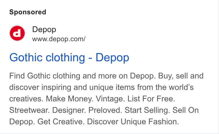 Zendesk WFM ad on Google Ads: Gothic clothing - Depop Find Gothic clothing and more on Depop. Buy, sell and discover inspiring and unique items from the world’s creatives. Make Money. Vintage. List For Free. Streetwear. Designer. Preloved. Start Selling. Sell On Depop. Get Creative. Discover Unique Fashion.