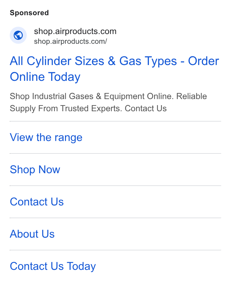 Air Products & Chemicals ad on Google Ads: ~. ghop.airproducts.com/ All Cylinder Sizes & Gas Types - Order Online Today Shop Industrial Gases & Equipment Online. Reliable Supply From Trusted Experts. Contact Us View the range Shop Now Contact Us About Us Contact Us Today