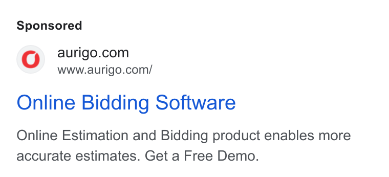 Aurigo Software Technologies ad on Google Ads: www.aurigo.com/ Online Bidding Software Online Estimation and Bidding product enables more accurate estimates. Get a Free Demo.