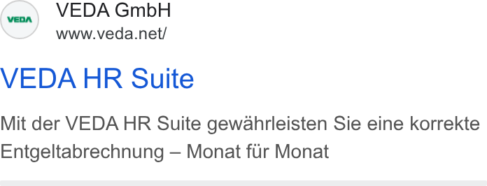 VEDA ad on Google Ads: VEDA HR Suite Mit der VEDA HR Suite gewahrleisten Sie eine korrekte Entgeltabrechnung — Monat fur Monat