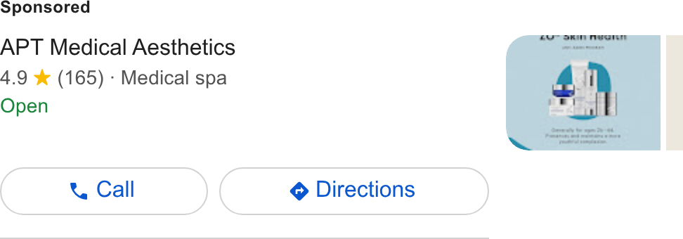 Clinic Software CRM ad on Google Ads: APT Medical Aesthetics 4.9 ¥% (165) - Medical spa Open