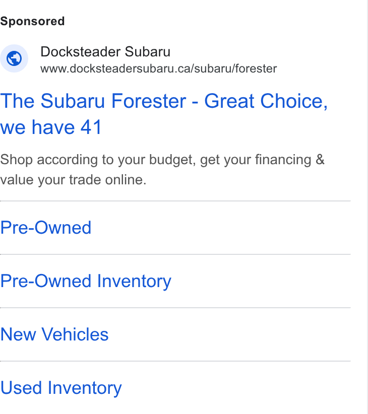 Xtime ad on Google Ads: The Subaru Forester - Great Choice, we have 41 Shop according to your budget, get your financing & value your trade online. Pre-Owned Pre-Owned Inventory New Vehicles Used Inventory