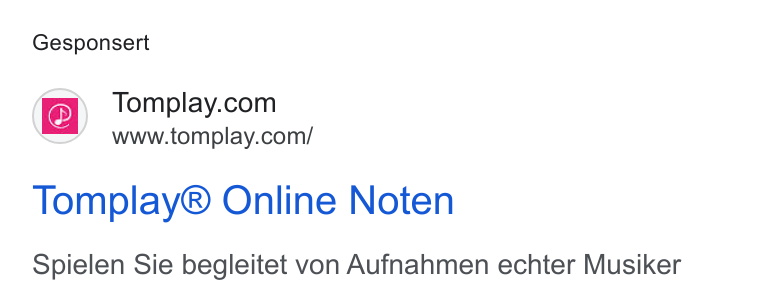 Tomplay ad on Google Ads: www.tomplay.com/ Tomplay® Online Noten Spielen Sie begleitet von Aufnahmen echter Musiker