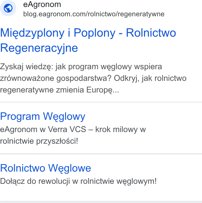 eAgronom ad on Google Ads: Miedzyplony i Poplony - Rolnictwo Regeneracyjne Zyskaj wiedze: jak program weglowy wspiera zro6wnowazone gospodarstwa? Odkryj, jak rolnictwo regeneratywne zmienia Europe... Program Weglowy e Agronom w Verra VCS — krok milowy w rolnictwie przyszioscil Rolnictwo Weglowe Dotacz do rewolucji w rolnictwie weglowym!