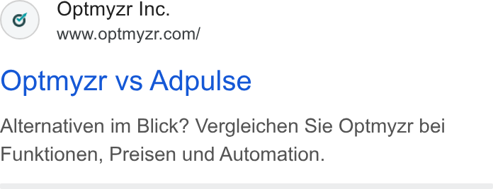 Optmyzr ad on Google Ads: Optmyzr vs Adpulse Alternativen im Blick? Vergleichen Sie Optmyzr bei Funktionen, Preisen und Automation.
